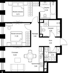 Планировка двухкомнатной(квартира) площадью 65.45 квадратных метров в ЖК “ЖК Сити Бэй”