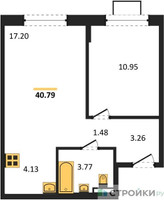 Планировка однокомнатной(квартира) площадью 40.79 квадратных метров в “ЖК Подольские кварталы”