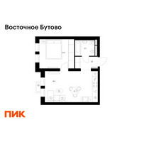 Планировка однокомнатной(квартира) площадью 38.8 квадратных метров в “ЖК Восточное Бутово”