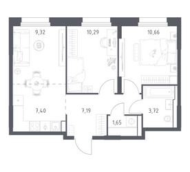 Планировка двухкомнатной(квартира) площадью 50.23 квадратных метров в ЖК “ЖК Квартал Строгино”