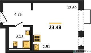 Планировка студии(квартира) площадью 23.48 квадратных метров в “ЖК Егорово Парк”