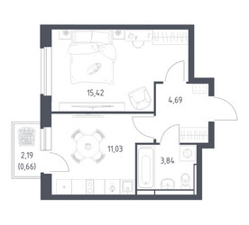 Планировка однокомнатной(квартира) площадью 35.64 квадратных метров в ЖК “ЖК Новое Видное”