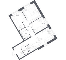 Планировка трехкомнатной(квартира) площадью 74.29 квадратных метров в “ЖК ЭкоБунино (Южное Бунино)”