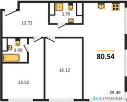 Планировка двухкомнатной(квартира) площадью 80.23 квадратных метров в “ЖК 1-й Нагатинский (Первый Нагатинский)”