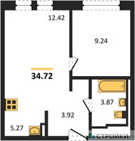 Планировка однокомнатной(квартира) площадью 34.72 квадратных метров в “ЖК Молжаниново”