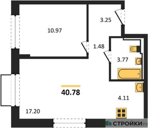Планировка однокомнатной(квартира) площадью 40.78 квадратных метров в ЖК “ЖК Новое Внуково”