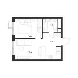 Планировка однокомнатной(квартира) площадью 33.4 квадратных метров в ЖК “ЖК Форевиль”