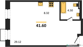 Планировка студии(квартира) площадью 41.6 квадратных метров в “ЖК Резиденции Архитекторов”