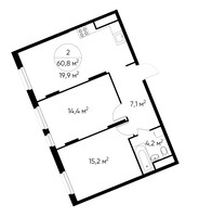 Планировка двухкомнатной(квартира) площадью 60.8 квадратных метров в “ЖК Переделкино Ближнее”