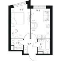 Планировка однокомнатной(квартира) площадью 41.4 квадратных метров в “ЖК Нексус от Аквилон”