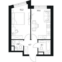 Планировка однокомнатной(квартира) площадью 41.4 квадратных метров в ЖК “ЖК Нексус от Аквилон”
