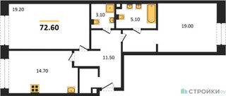 Планировка двухкомнатной(квартира) площадью 72.6 квадратных метров в “ЖК Sydney City (Сидней Сити)”