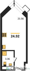 Планировка студии(квартира) площадью 24.92 квадратных метров в ЖК “ЖК CitiMix Новокосино (Ситимикс Новокосино)”