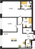 Планировка двухкомнатной(квартира) площадью 66.6 квадратных метров в “ЖК СТОУН Грэйн”