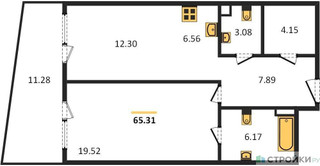 Планировка однокомнатной(квартира) площадью 65.31 квадратных метров в “Квартал Foriver”