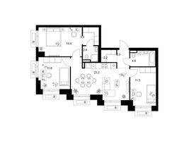 Планировка трехкомнатной(квартира) площадью 75.7 квадратных метров в “ЖК Середневский лес”