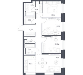 Планировка трехкомнатной(квартира) площадью 80.28 квадратных метров в ЖК “ЖК Верейская 41”