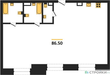 Планировка двухкомнатной(квартира) площадью 86.5 квадратных метров в ЖК “ЖК Коллекция Лужники”