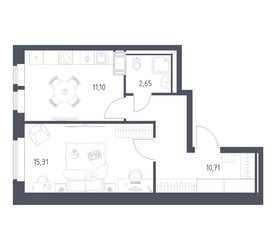 Планировка однокомнатной(квартира) площадью 39.77 квадратных метров в ЖК “ЖК Большое Путилково”