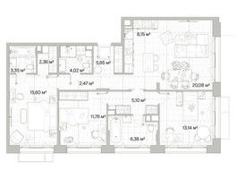 Планировка трехкомнатной(квартира) площадью 98.26 квадратных метров в “Архитектурный проект Мыс”
