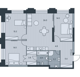 Планировка 4+ комнате(квартира) площадью 92.5 квадратных метров в ЖК “Ever (Эвер)”
