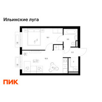 Планировка однокомнатной(квартира) площадью 35.3 квадратных метров в “ЖК Ильинские луга”