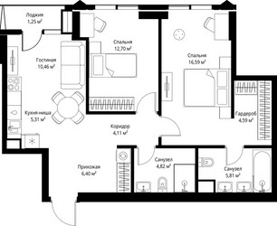 Планировка двухкомнатной(квартира) площадью 72.04 квадратных метров в ЖК “ЖК Джойс”