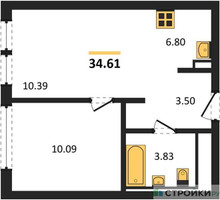 Планировка однокомнатной(квартира) площадью 34.61 квадратных метров в “ЖК Остафьево”