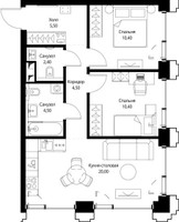 Планировка двухкомнатной(квартира) площадью 58.2 квадратных метров в “ЖК СЕТ”