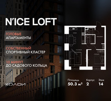 Планировка двухкомнатной(апартаменты) площадью 50.3 квадратных метров в “ЖК N’ICE LOFT (Найс Лофт)”