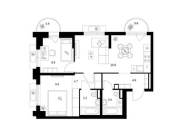 Планировка двухкомнатной(квартира) площадью 56.1 квадратных метров в “ЖК Середневский лес”