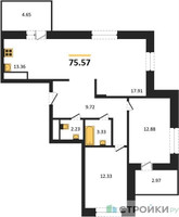 Планировка двухкомнатной(квартира) площадью 75.57 квадратных метров в “ЖК ВОСТОК II”