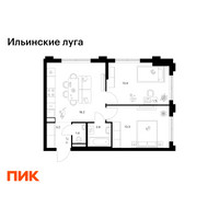 Планировка двухкомнатной(квартира) площадью 52.4 квадратных метров в “ЖК Ильинские луга”