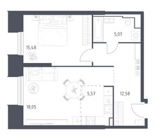 Планировка однокомнатной(апартаменты) площадью 56.75 квадратных метров в “ЖК Скай Спутник”