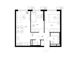 Планировка двухкомнатной(квартира) площадью 50.5 квадратных метров в “ЖК Белая Дача парк”