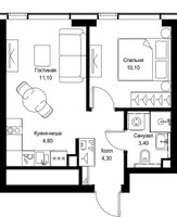 Планировка однокомнатной(квартира) площадью 33.7 квадратных метров в “Мультиквартал СИТИДЗЕН”