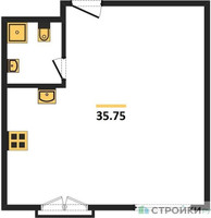 Планировка однокомнатной(квартира) площадью 35.75 квадратных метров в “ЖК Дом Достижение”