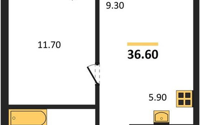 Планировка однокомнатной(квартира) площадью 36.6 квадратных метров в ЖК “ЖК Южные сады”