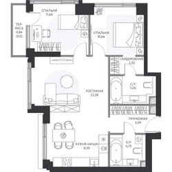 Планировка двухкомнатной(квартира) площадью 72.9 квадратных метров в ЖК “ЖК Hide (Хайд)”