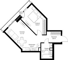 Планировка однокомнатной(квартира) площадью 47.56 квадратных метров в “ЖК Джойс”