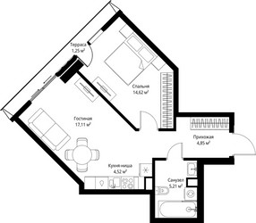 Планировка однокомнатной(квартира) площадью 47.56 квадратных метров в ЖК “ЖК Джойс”