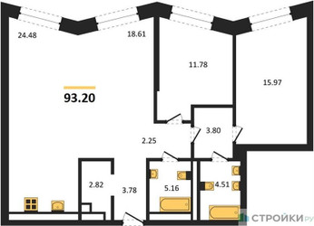 Планировка двухкомнатной(квартира) площадью 93.2 квадратных метров в ЖК “ЖК Republic (Репаблик)”