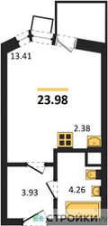 Планировка студии(квартира) площадью 23.98 квадратных метров в “ЖК Новотомилино”
