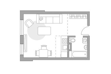 Планировка студии(квартира) площадью 30.37 квадратных метров в ЖК “ЖК Аникеевский”