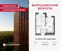 Планировка однокомнатной(квартира) площадью 35.8 квадратных метров в “ЖК Варшавские ворота”