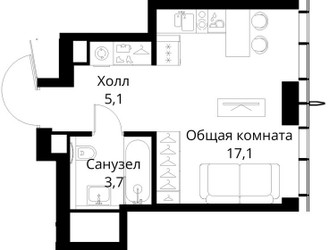 Планировка студии(квартира) площадью 25.9 квадратных метров в ЖК “ЖК Сити Бэй”