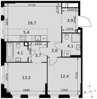 Планировка трехкомнатной(квартира) площадью 65.5 квадратных метров в “ЖК Сидней Сити”