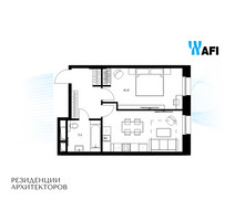 Планировка однокомнатной(апартаменты) площадью 47 квадратных метров в “ЖК Резиденции Архитекторов”