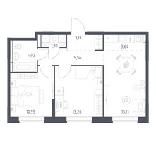 Планировка двухкомнатной(квартира) площадью 57.31 квадратных метров в “ЖК Богдановский Лес”