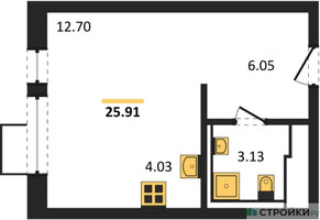 Планировка студии(квартира) площадью 25.91 квадратных метров в “ЖК Егорово Парк”